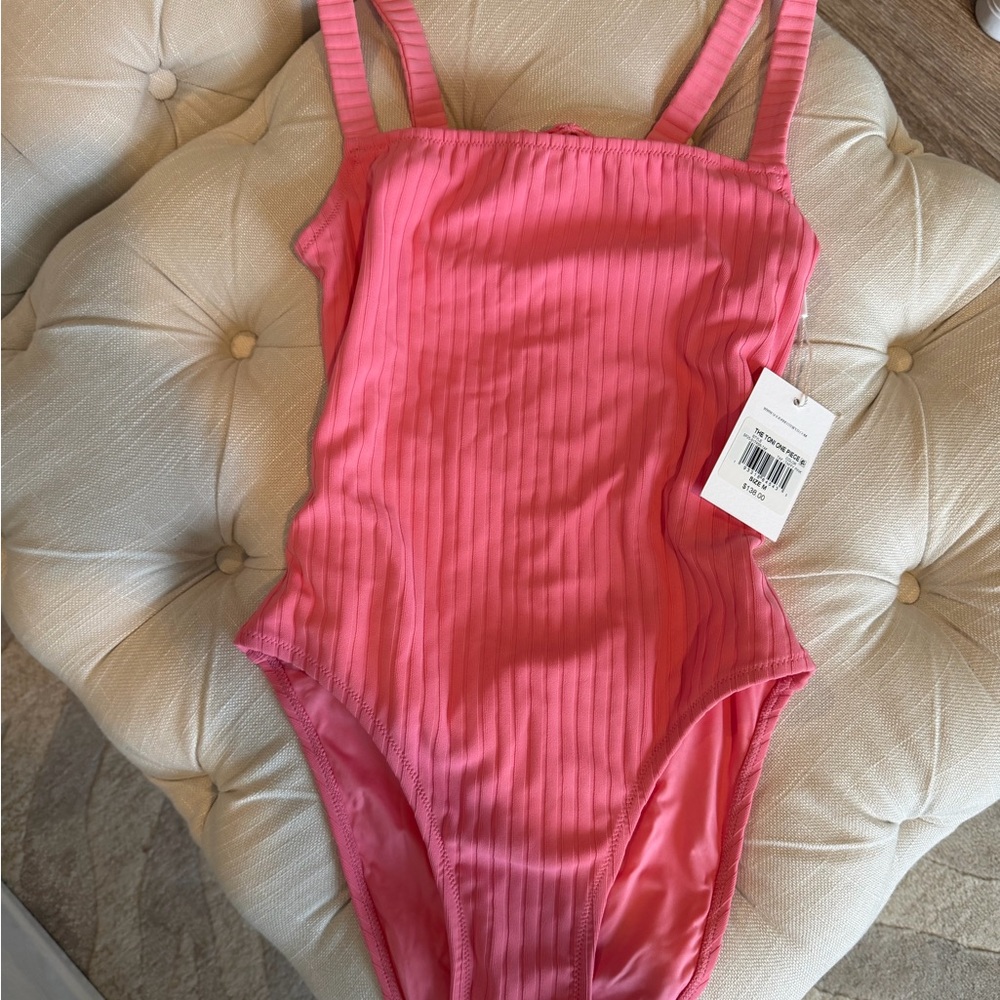 SOLID & STRIPED Pink Ribbed One Piece Swimsuit